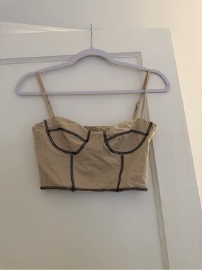 Princess Polly Beige Bustier Top with Black Contrast Stitching